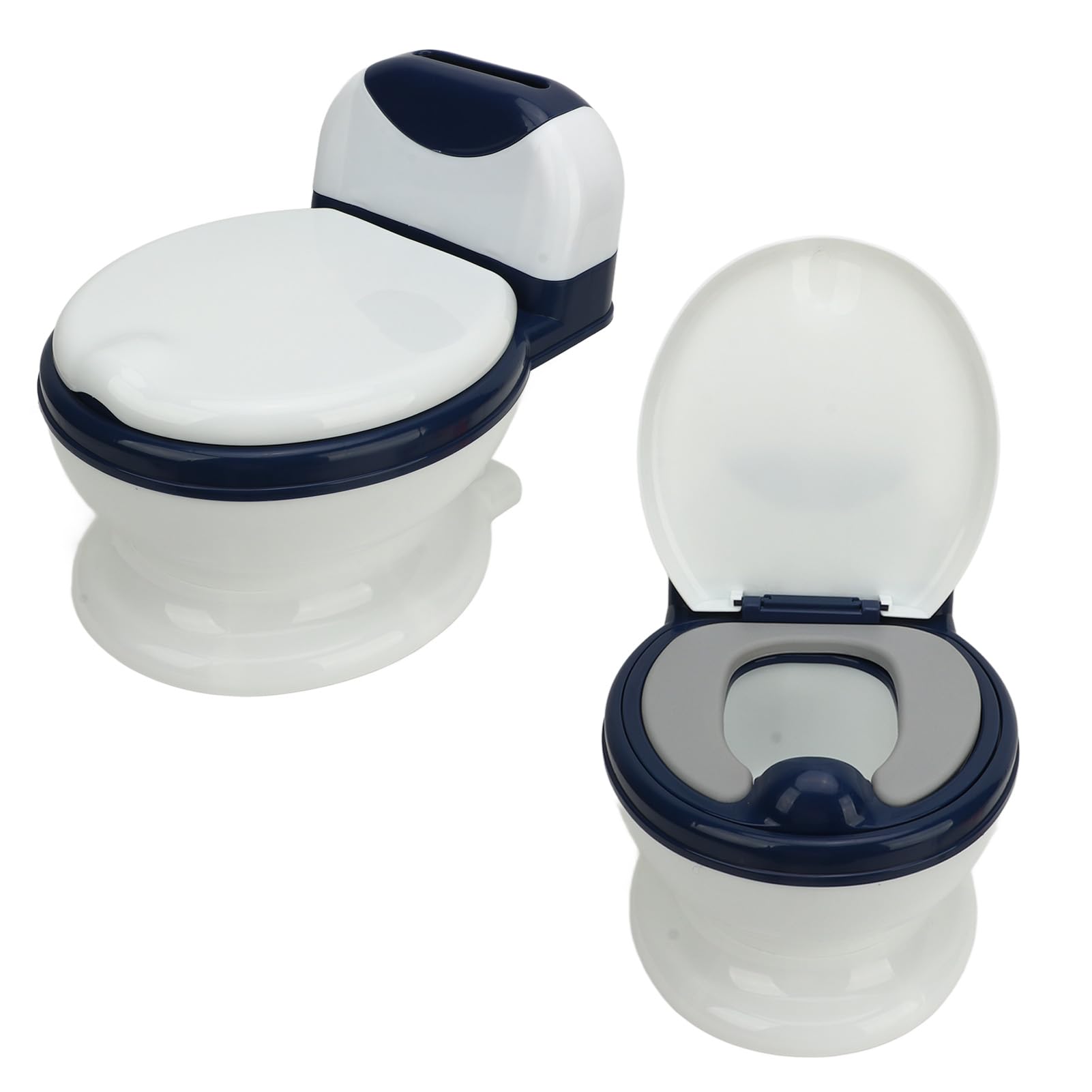Fockety Inodoro para Al Baño, 6 Almohadillas Antidesglizantes, para Ninos Orinales Pequeños con Asiento de Inodoro Love, Caja de Toallas, Cepillo de Limpieza, Asiento de Atrenamiento (Azul Blanco)