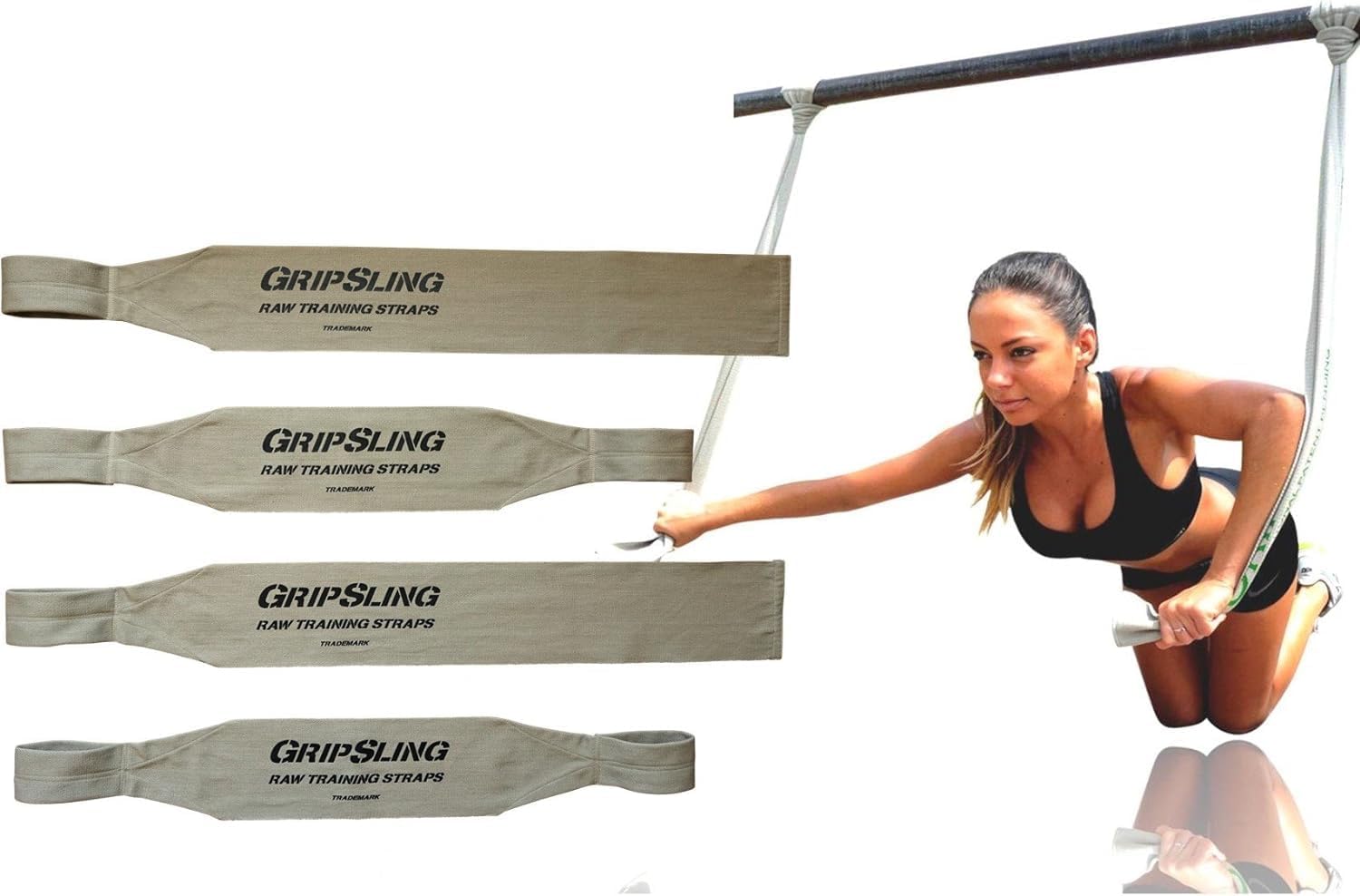 GripSling Raw Training Straps for Body Strength Training and Calisthenics Exercise, Fitness, and More - Perfect for Home, Gym, Traveling, and Outdoor Workouts - 2 Standard Straps + 2 Handles - Tan