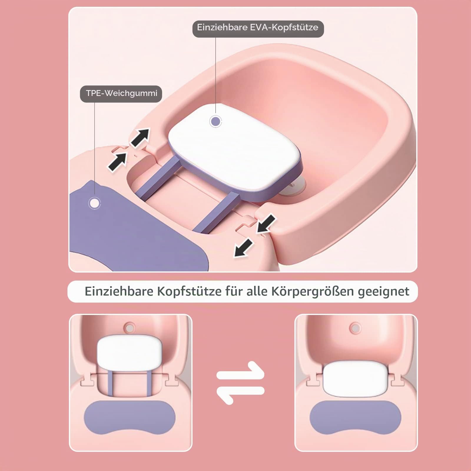 Kinder-Haarwaschstuhl, verstellbar, kind-Shampoo-Stuhl, Badende Mädchen, rosa Salonstuhl für Kleinkinder