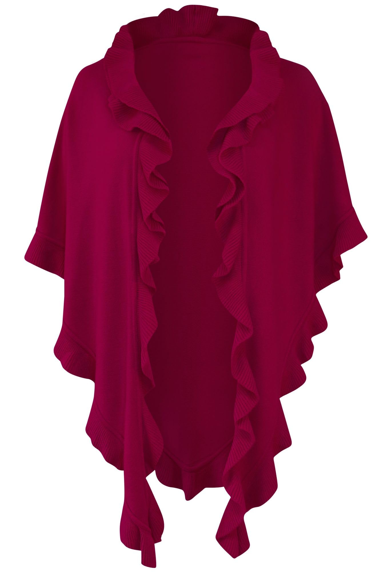 Poncho Cape Trachtentuch Umhang Stola Schultertuch Trachten-Tuch Damen Strickponcho Tracht Strick Trachtenponcho gestrickt Überwurf Volants Rüschen Schal Cashmink
