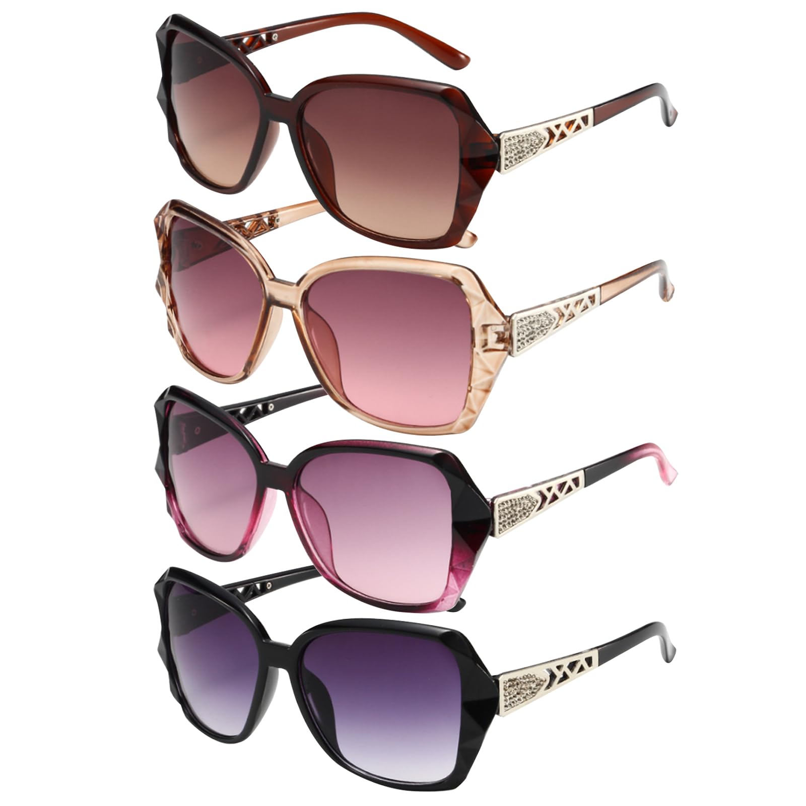 Women's Sunglasses Black Sunglasses Women with UV Protection Retro Sunglasses for Women Sunglasses Large Black UV Protection Sunglasses Women, 4 pieces.-image-46