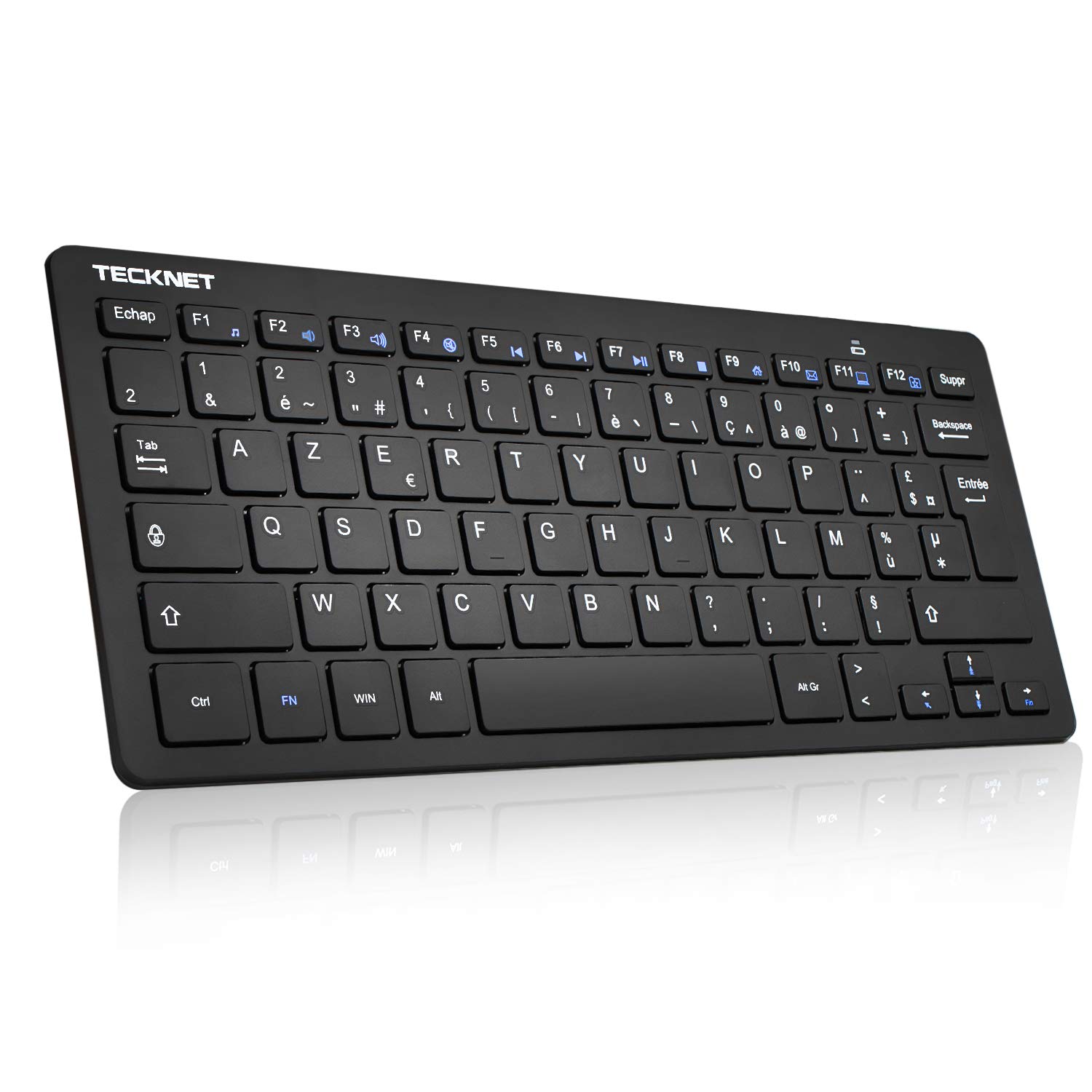TECKNET Wireless Keyboard Mini 2.4G, Ultra-Thin AZERTY Long Life Battery Keyboard with 12 Multimedia Shortcuts, for Windows 11 10, PC, Desktop/Laptop