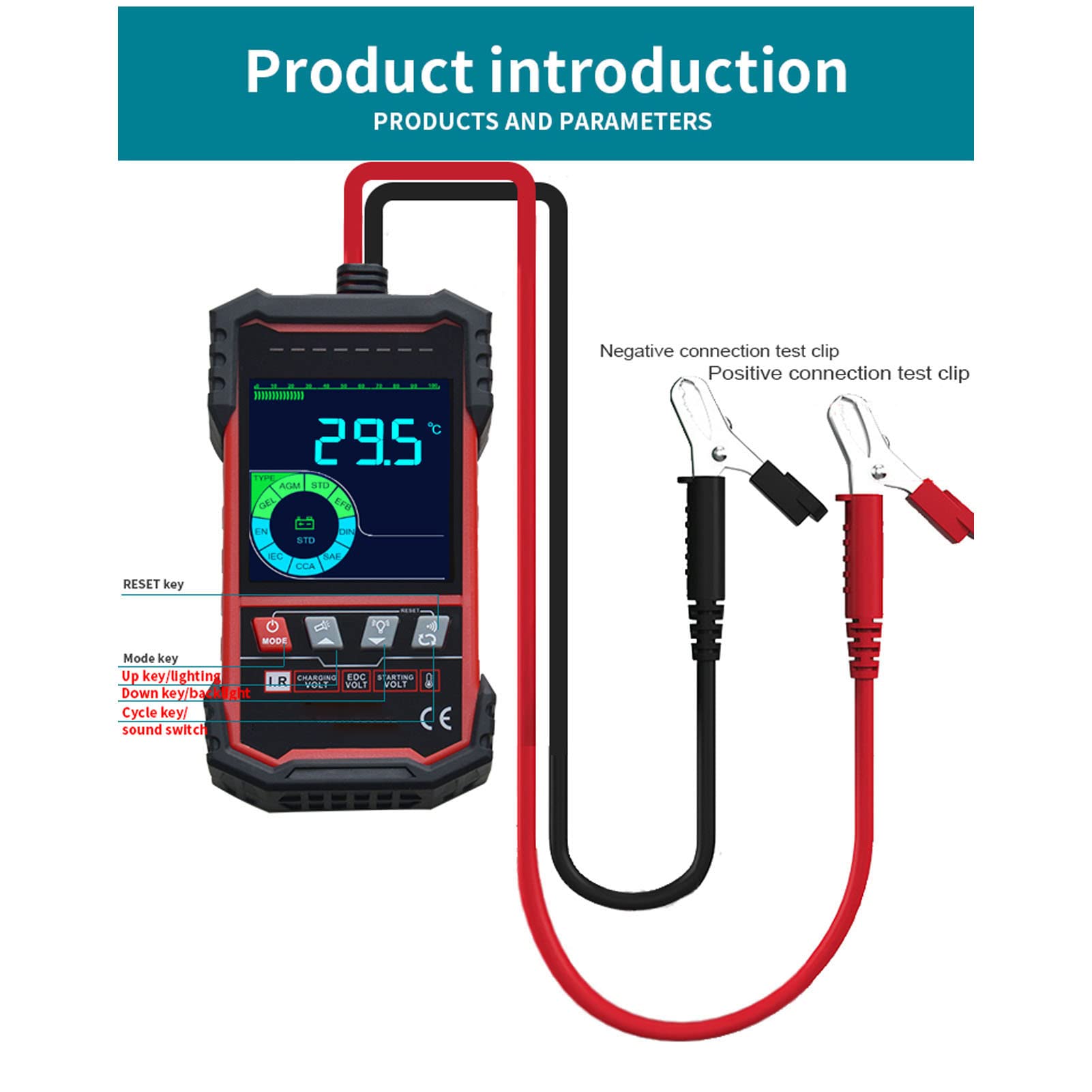 Tester Akumulatora Samochodowego Tester Obciążenia CCA Tester Alternatora Samochodowego Cyfrowy Analizator Akumulatora Samochodowego do Samochodu Ciężarowego Motocykl Morski SUV
