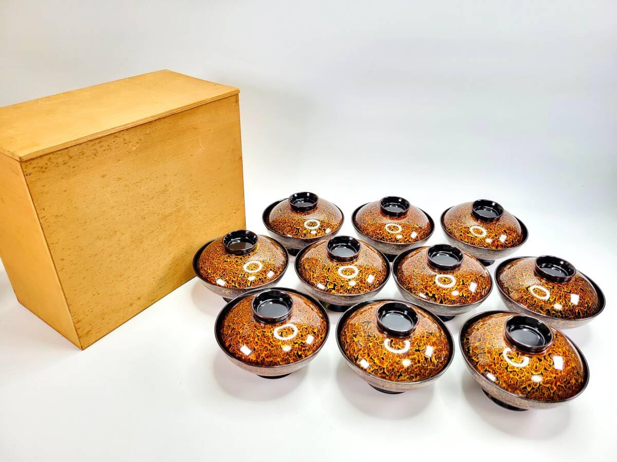 会津漆塗り 高級漆器お吸い椀 5客セット 4寸 金虫柄 会津漆塗り 高級漆器お吸い椀 5客セット 4寸 金虫柄