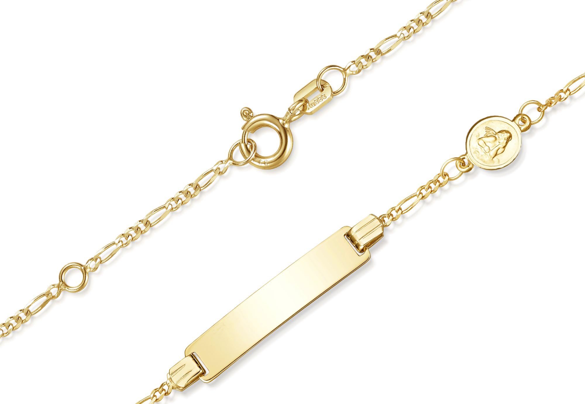 Baby- / Kinder-Gravurarmband mit Schutzengel in echt 333 Gold mit persönlicher Gravur, Länge wählbar von 12-16cm