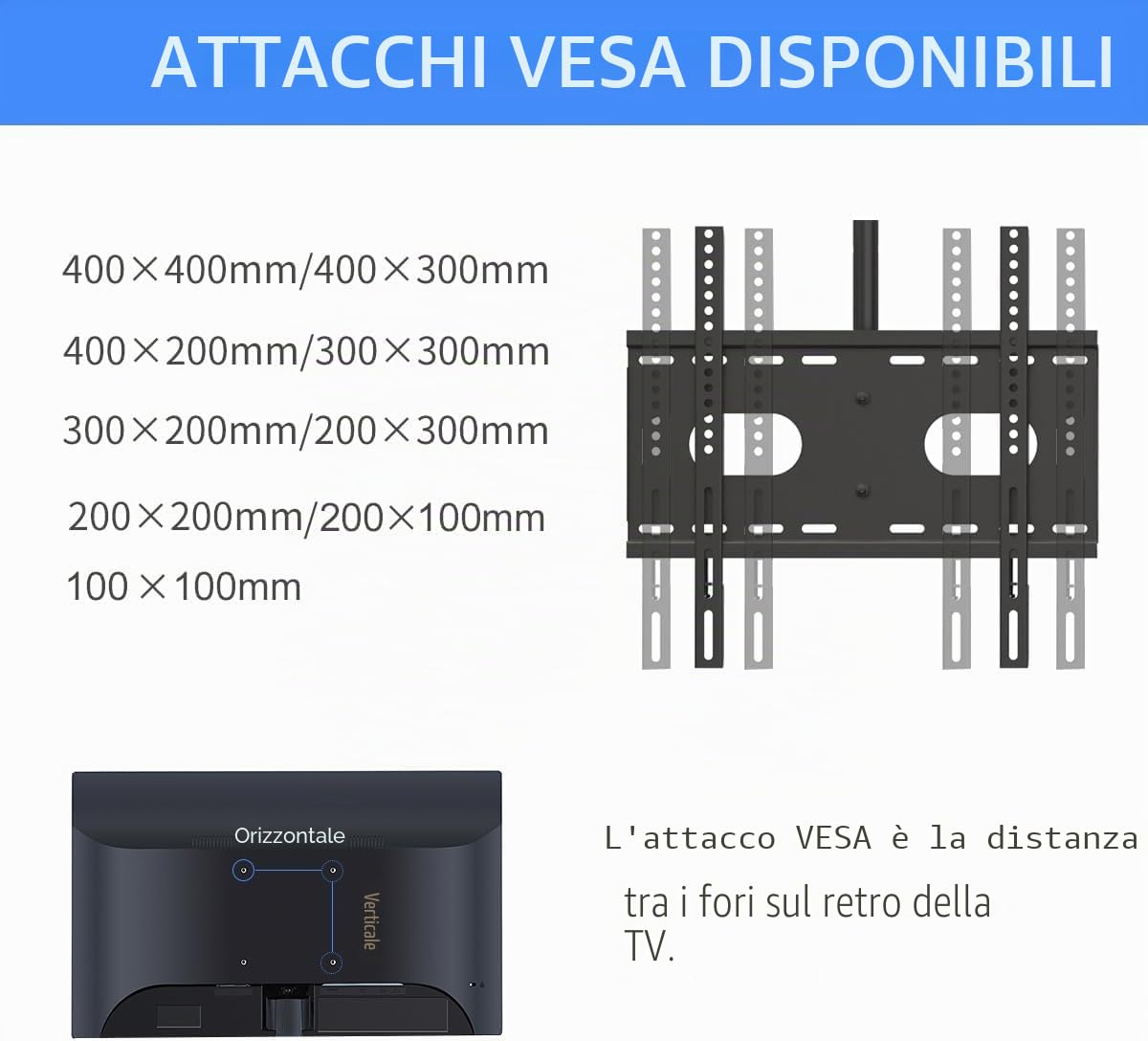 Suptek MC4602 Supporto TV Soffitto Regolabile 26-65 Pollici LCD LED Plasma