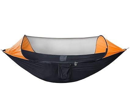 Dolphy Portable Camping Hammock with Mosquito Net- (Black & Orange)