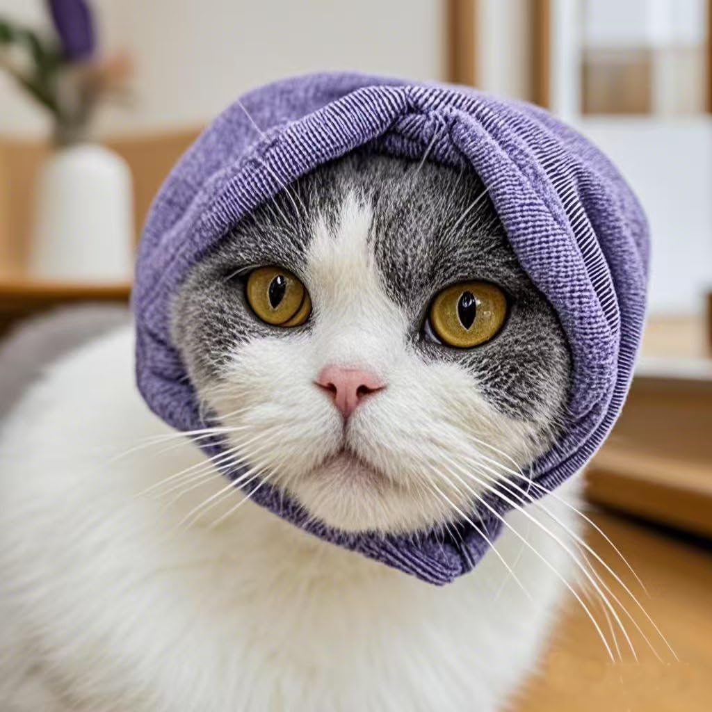 FDANDADE Cat Ear Wrap,Cat Snood Anxiety Relief – Noise Canceling for Fireworks, Thunderstorms Purple S