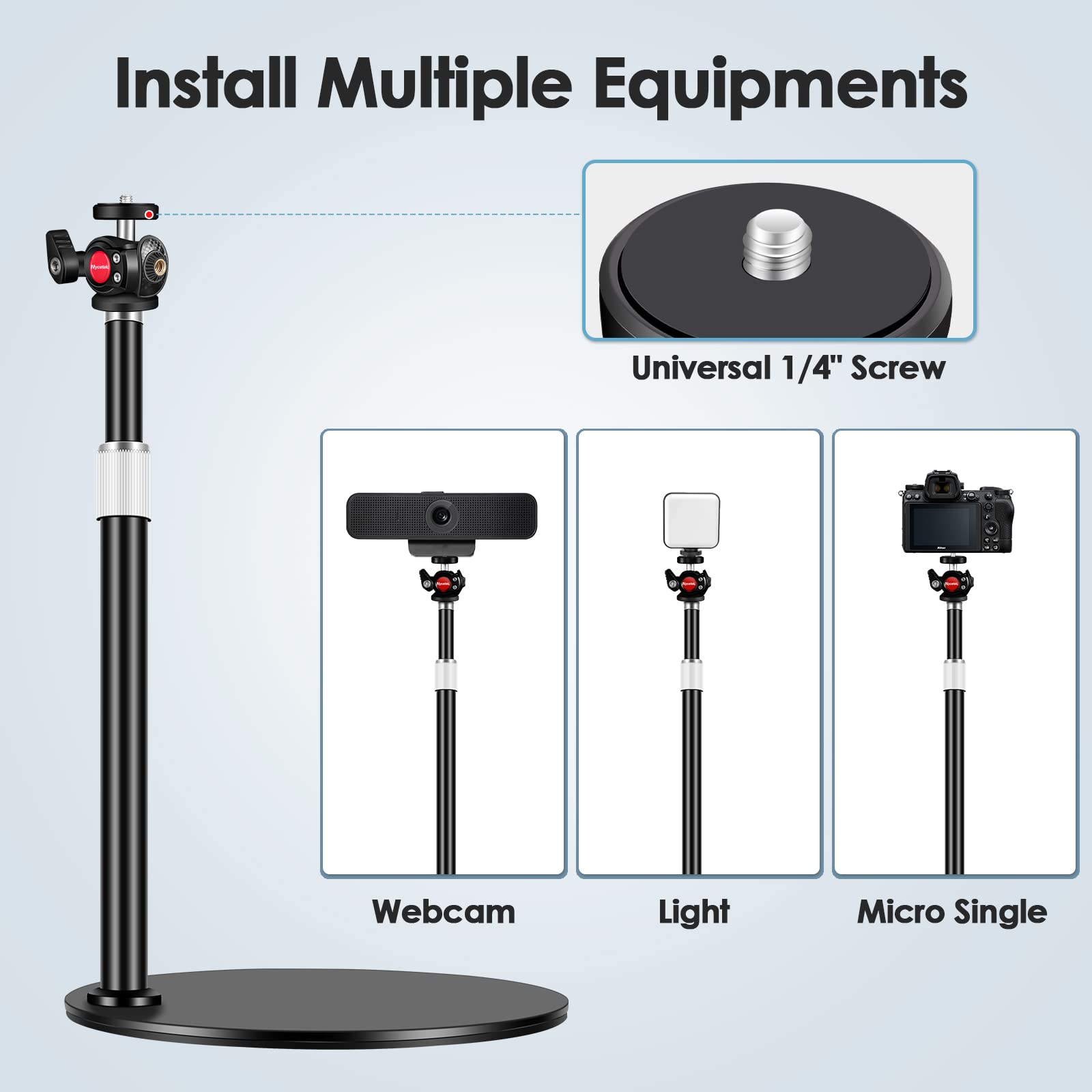 Support de webcam pour bureau avec base en métal robuste pour webcam Logitech Brio 4K C920 C920X C920S C922 C922X C925E C930E C930 C615, GoPro Hero 8/7/6/5 et autres appareils avec filetage