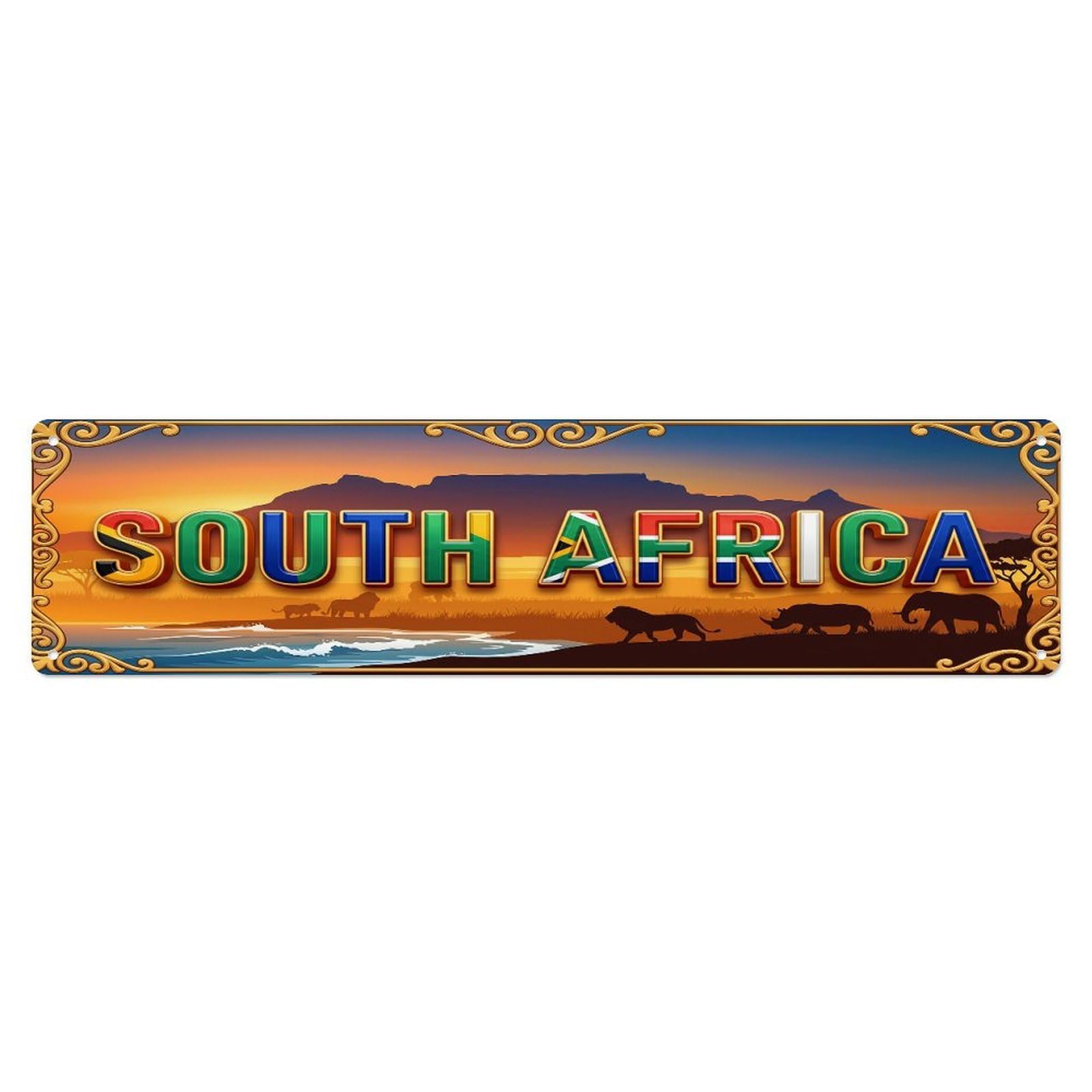 Olhnbad 4X16inch(10X40cm) Vintage South Africa Flag Travel Pattern Metal Tin Sign