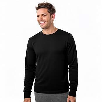 Men's Cotton Ribbed Cuff Crew Neck Long Sleeve T-Shirt
