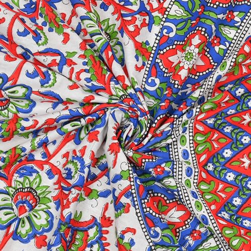 Image of RajasthaniKart Pure 100% Cotton Single Bed Sheet with 1 Pillow Cover (Bedsheet for Single Bed Cotton, Blue Ghera)