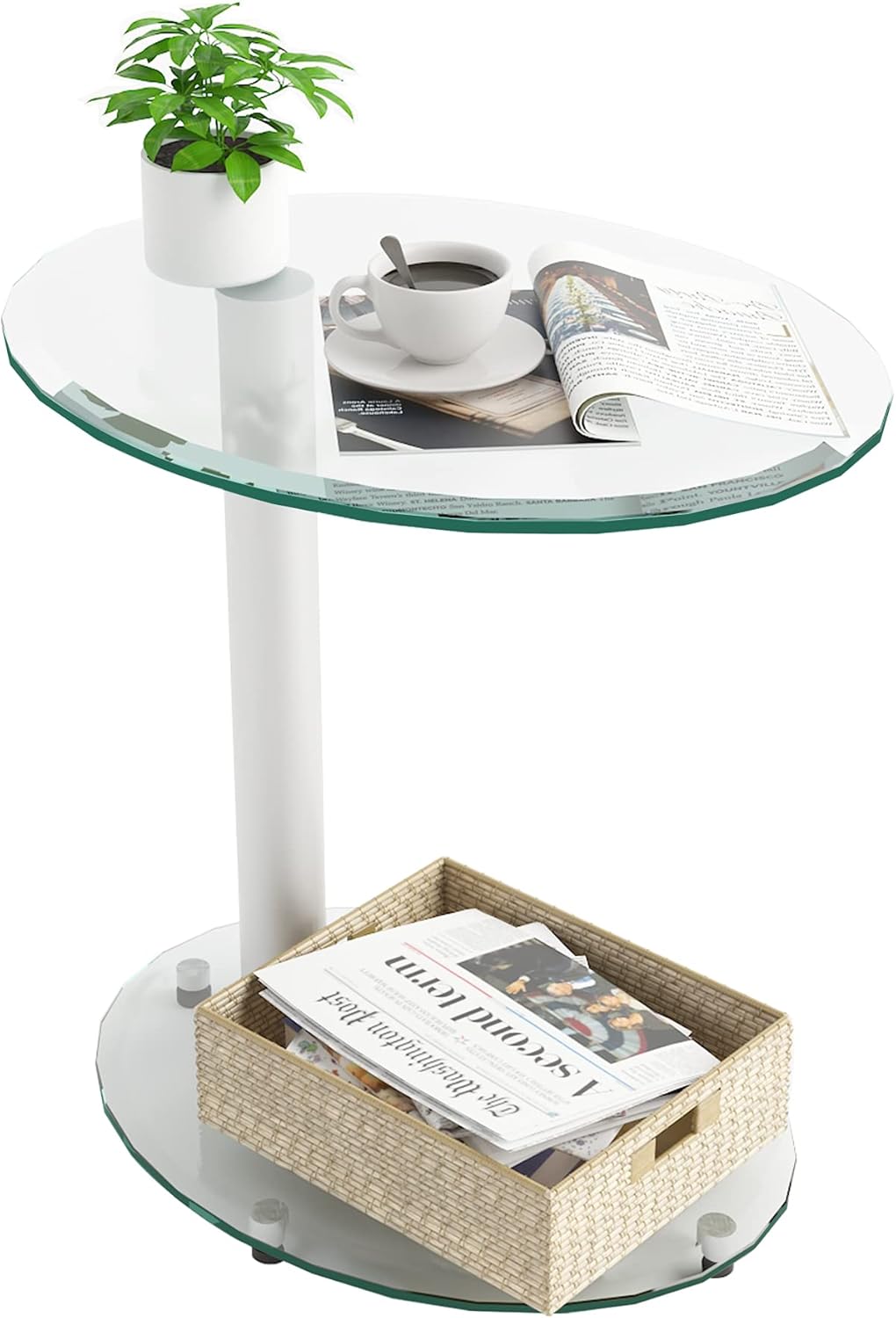 Meihua Glass End Table for Small Spaces Accent Round Table Bedroom Corner Table Living Room Side Tables