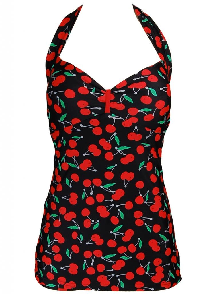 Cherry Retro Pin up Halter Neck Rockabilly Swimsuit Swimwear (FBA)