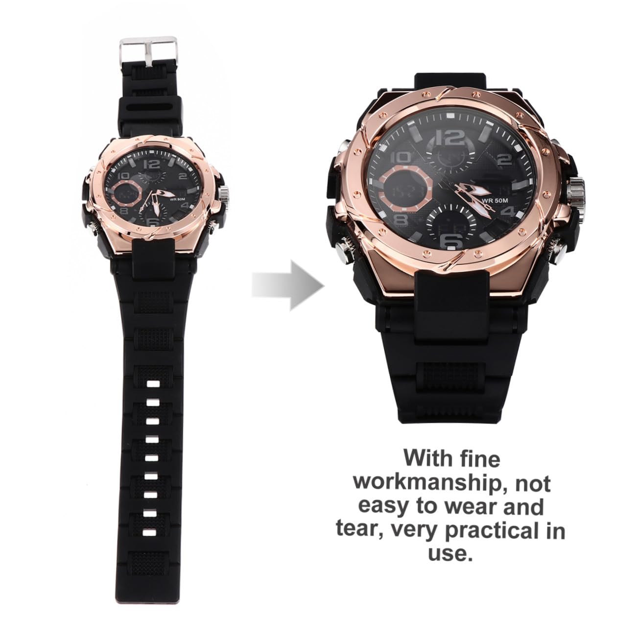 iplusmile Reloj Negro Resistente al Agua de Pulsera de Acero Inoxidable
