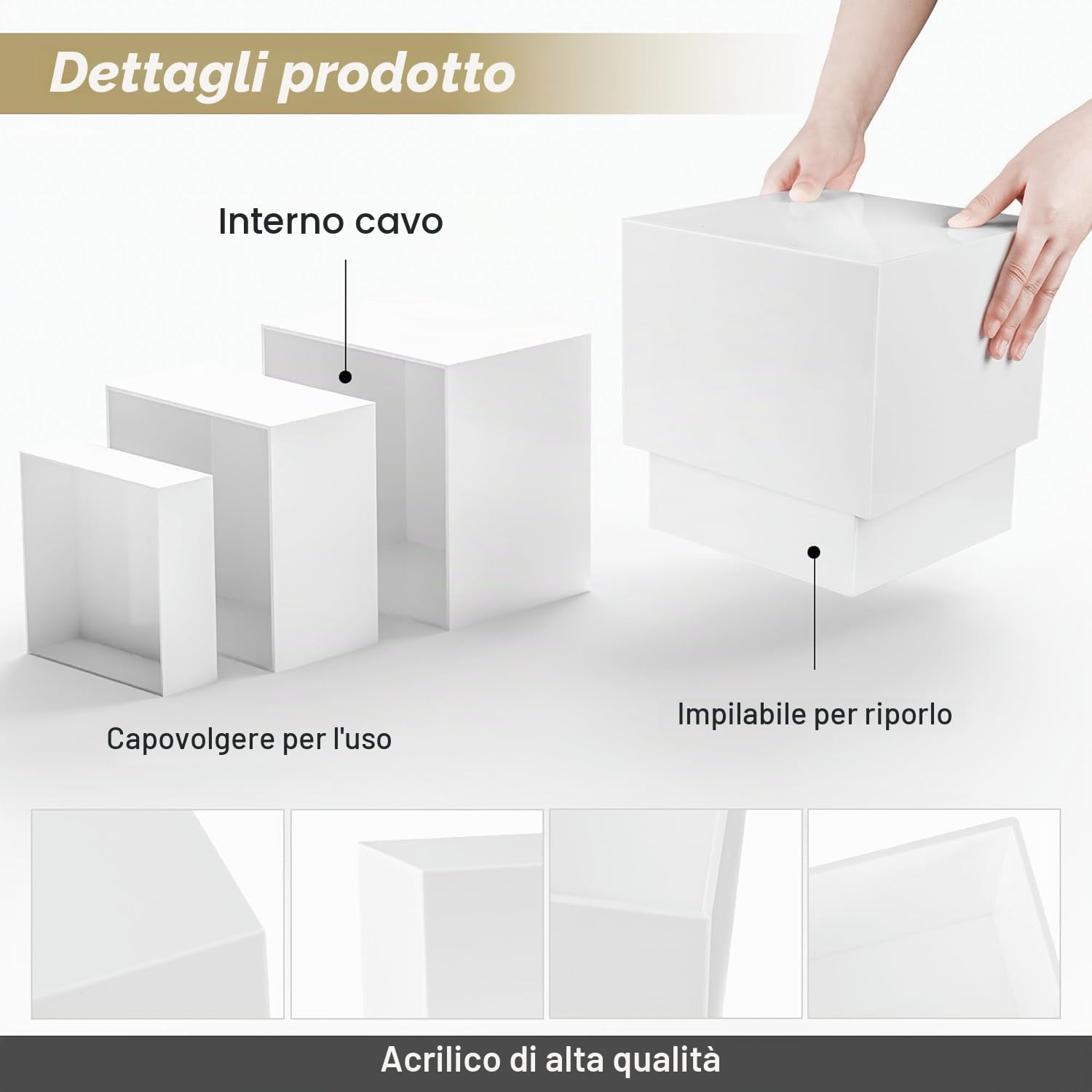 Espositore da Buffet per Aperitivo, set di 6 Supporti per Torte, Dessert, Oggetti da Collezione, Gioielli, Alzata per Alimenti Espositore a Cubo Alzata, Espositori in Acrilico, Bianco