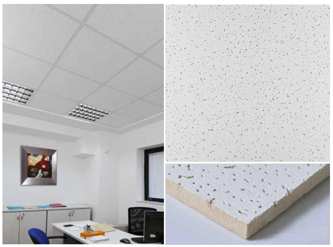 Pannelli controsoffitto 600 x 600 x 12 mm - 14 pezzi - in Fibra Minerale - Confezione da 5.04 mq - REI 120 - Finitura fessurata - IN APPOGGIO