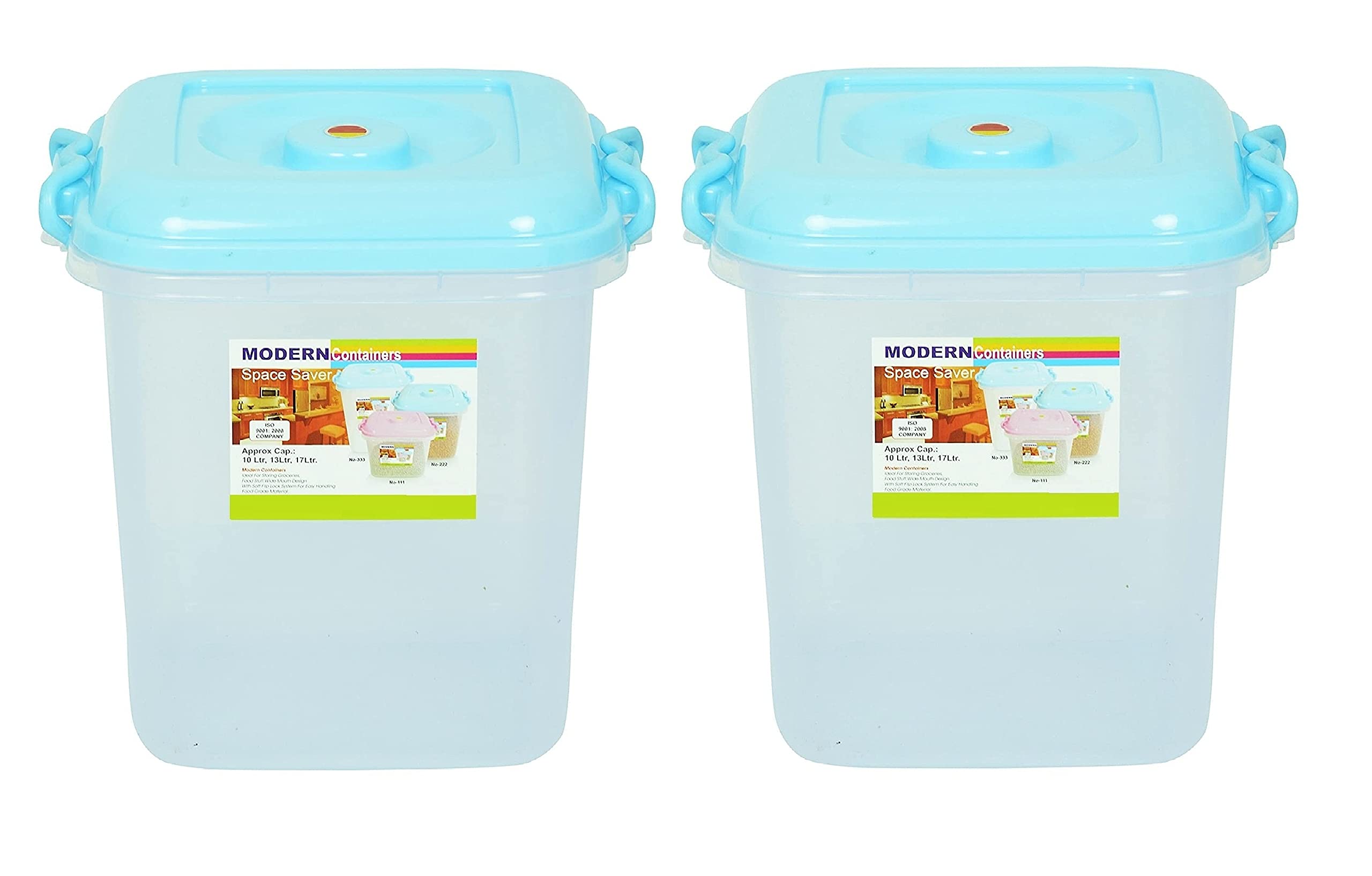 NH Enterprise Airtight Plastic Kitchen Storage Container Set for Rice | Dal | Atta | Flour | Cereals | Pulses | Snacks - (Set of 2 Pieces - 17 LTR Blue)