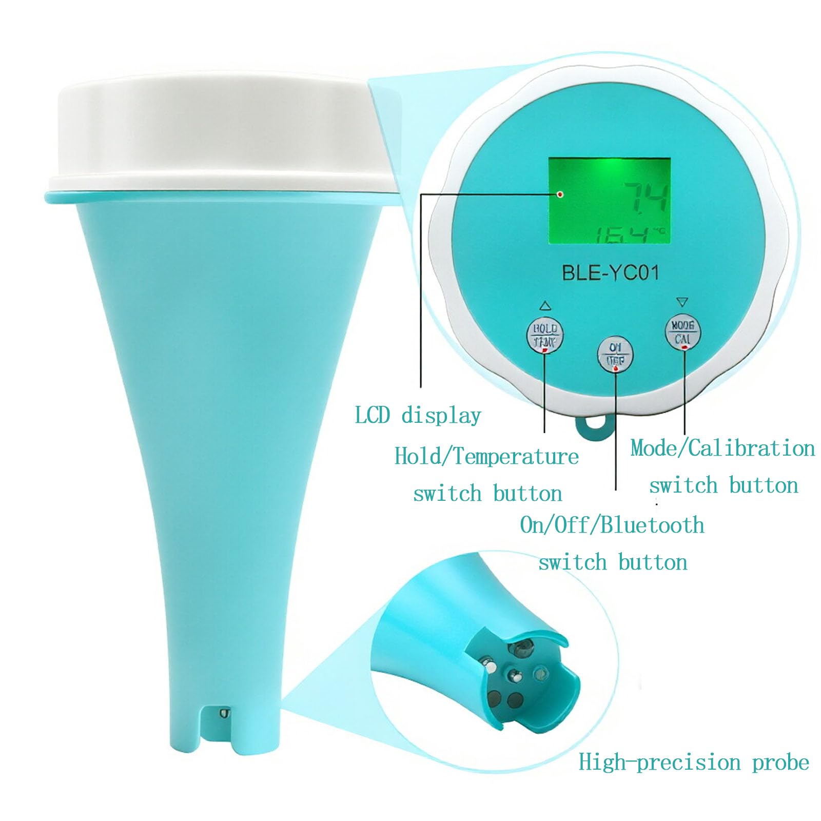 Tester dell'Acqua Intelligente 6 in 1, Kit Bluetooth per Il Test dell'Acqua Domestica con Monitoraggio App, Temperatura PH EC TDS ORP CL, per Acqua Potabile, Pozzo, Città, Piscina, Acquario