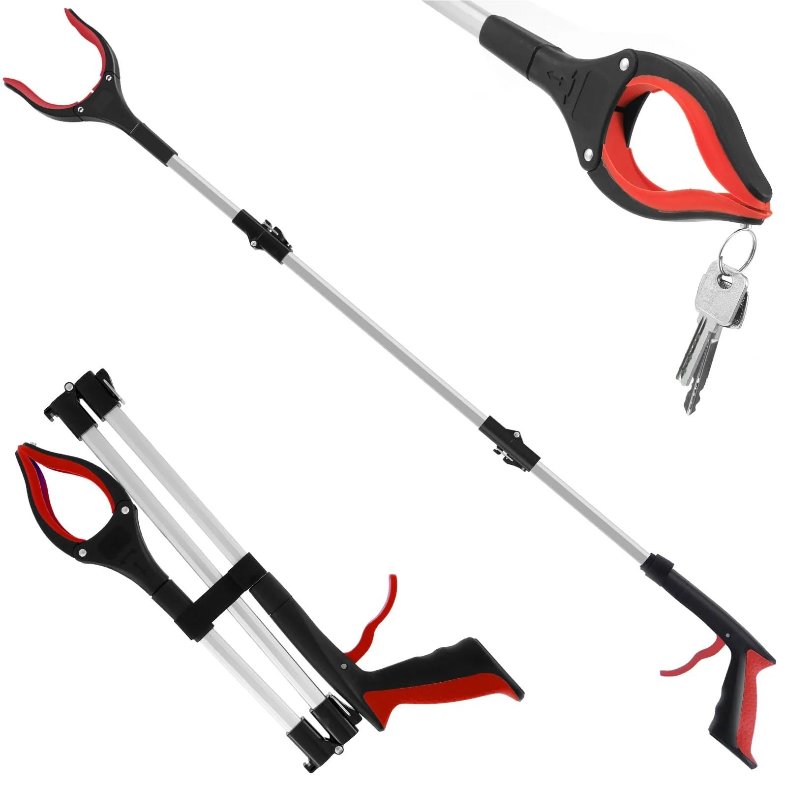 Recogedor Pinza Superior Extensor de pinza plegable, pinza for recogedor de basura con clip giratorio de 360 ​​grados, herramientas manuales, recogedores de basura con mandíbulas antideslizantes(Red)