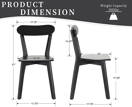 Miniatura 2 de Juego de 4 sillas de comedor de madera negra, modernas de mediados de siglo con respaldo abierto curvo, silla pequeña de madera maciza para