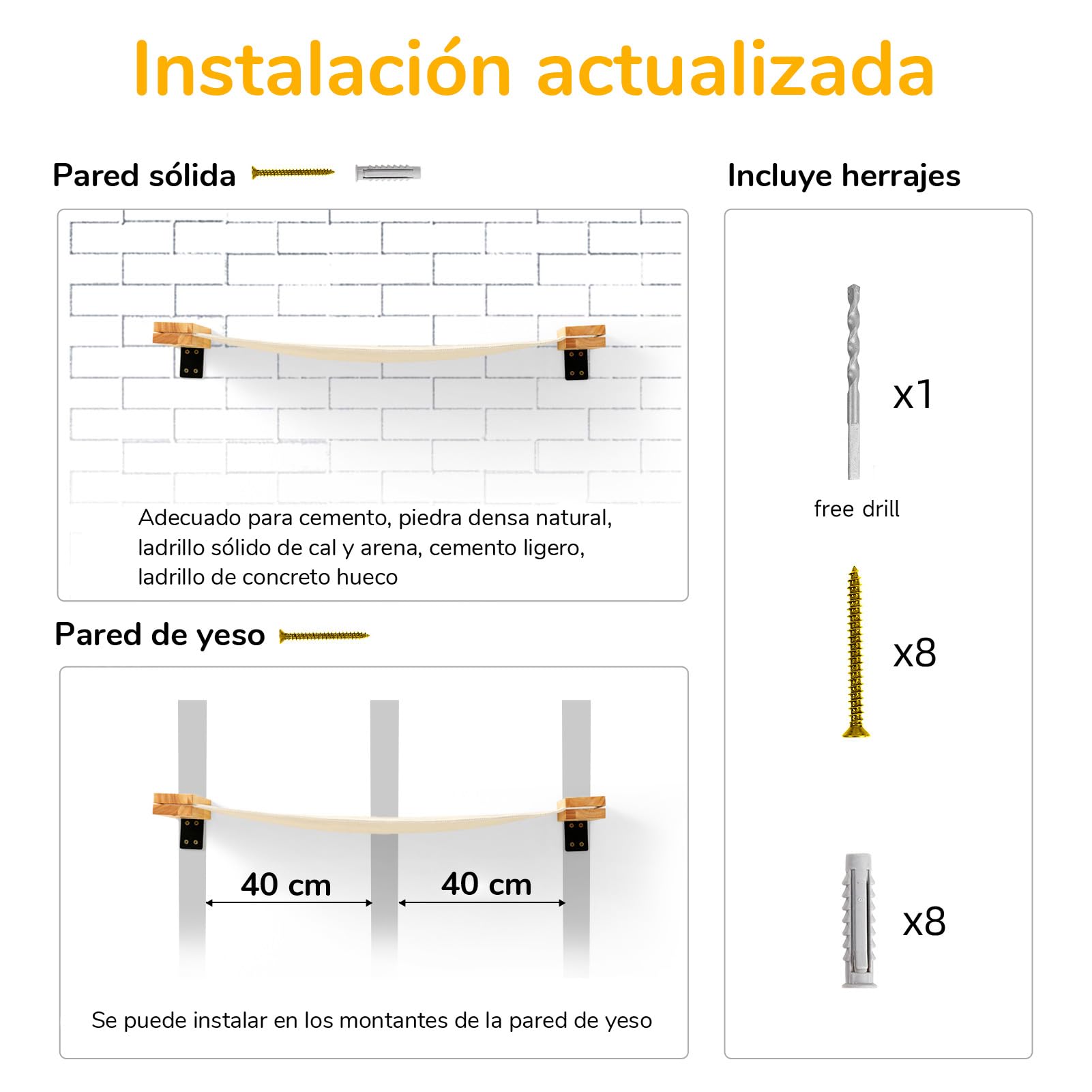 FUKUMARU Hamacas y Estantes para Gatos, 36 × 13 Pulgadas para Gatitos, Medianos y Grandes | Estantes de madera de caucho maciza, percha para ventana de gatito, fácil instalación