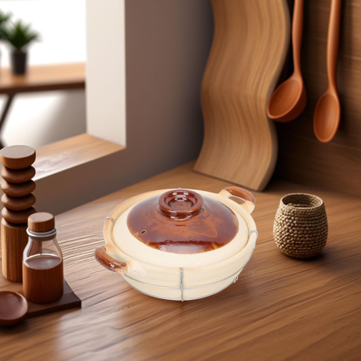 USHOBE Cacerola con Tapa de Arcilla para Guisos 0,5L, Juego de 2 Ollas Coreanas con Asa Ergonómica, Ideal para Cocinas en Casa y Preparación Individual