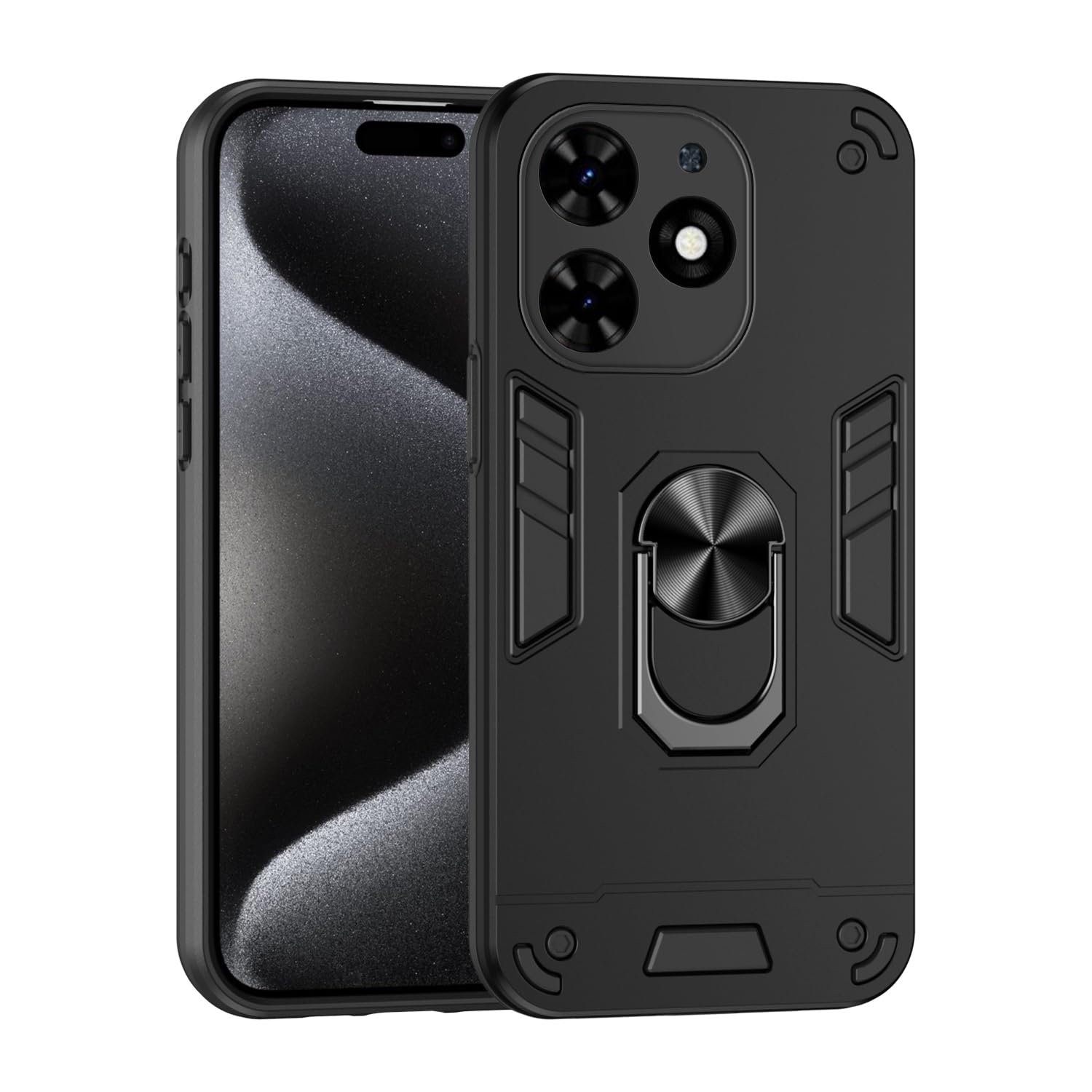 ZORSOME for Tecno Spark GO 2024/Spark 20 Full Protective Case, for Tecno Spark GO 2024/Spark 20 Mult Layer Rugged Shockproof Protective Case with Kickstand,Black