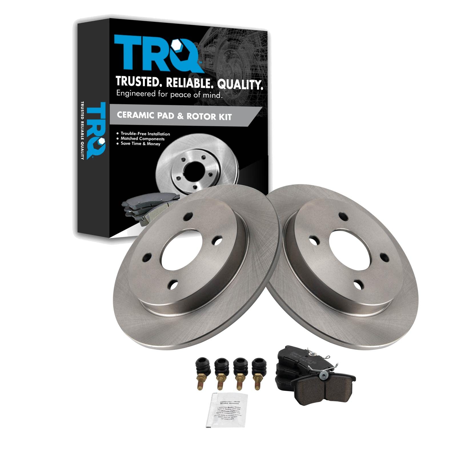 TRQ Rear Brake Pad & Rotor Kit Brake Pads Brake Rotor Ceramic Compatible with 2001-2007 Ford Focus