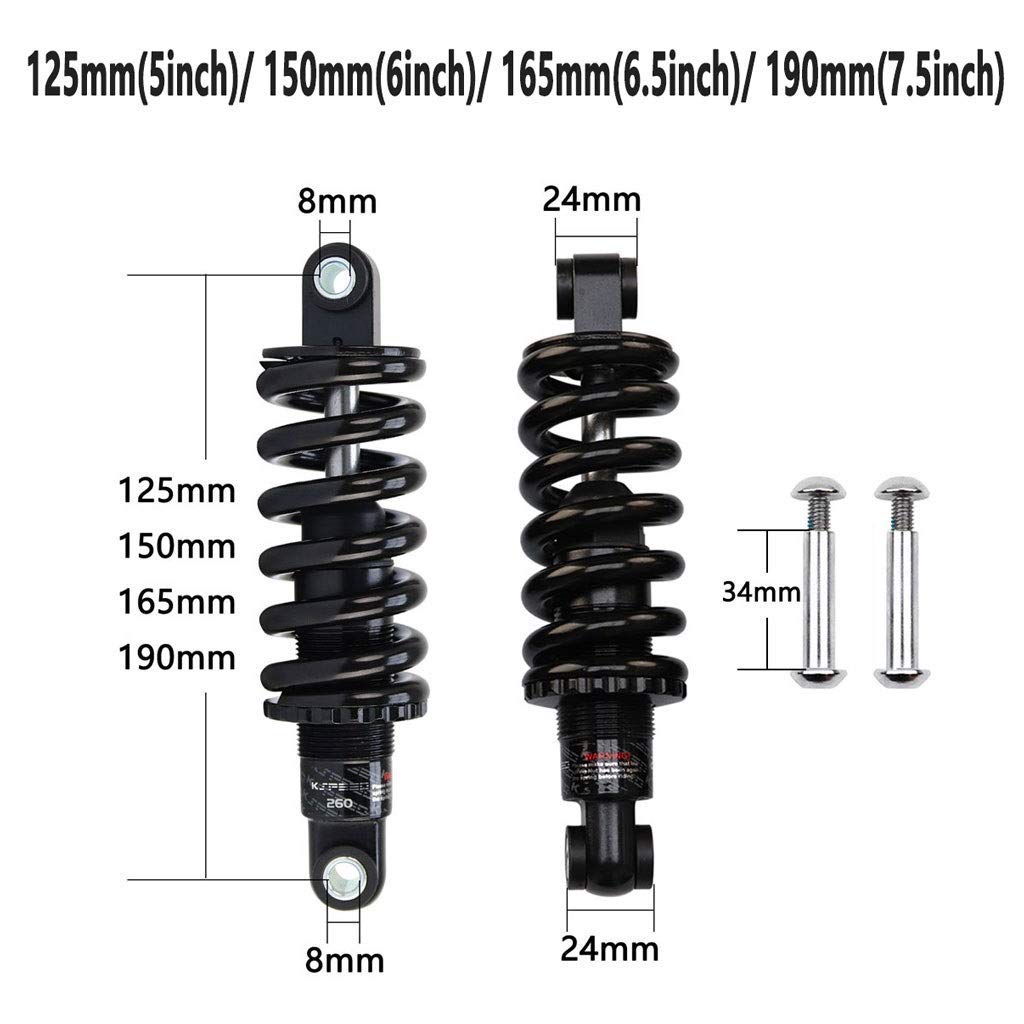 Amortyzator tylny do roweru górskiego 125/150/165/190 mm sprężyna do XC Soft Tail, rowerów elektrycznych, MTB, skuterów, składany rower