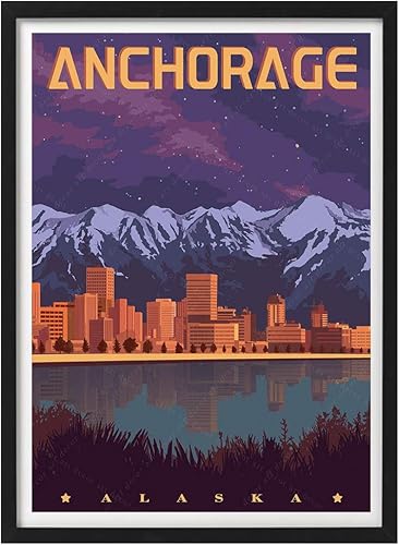 Póster de viaje vintage de Estados Unidos, Alaska Anchorage, América, pintura en lienzo, decoración del hogar, regalo (12 x 18 pulgadas) Póster de viaje vintage de Estados Unidos, Alaska Anchorage, América, pintura en lienzo, decoración del hogar, regalo (12 x 18 pulgadas)