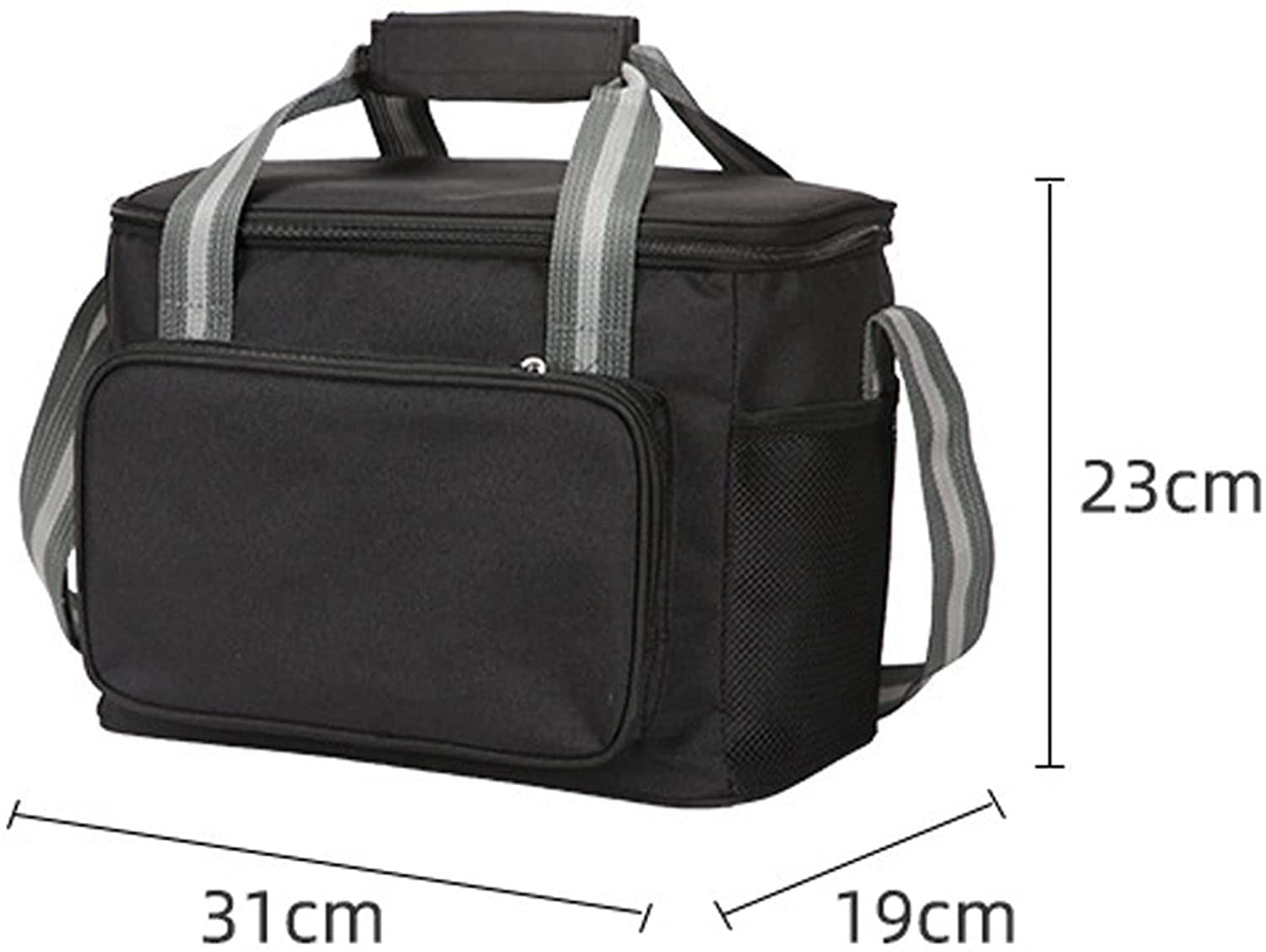 Bolsa de almuerzo plegable con aislamiento, ligera, portátil, bolsa de almuerzo reutilizable con correa ajustable para el hombro, 2 bolsillos laterales de malla para viajes de camping en la playa