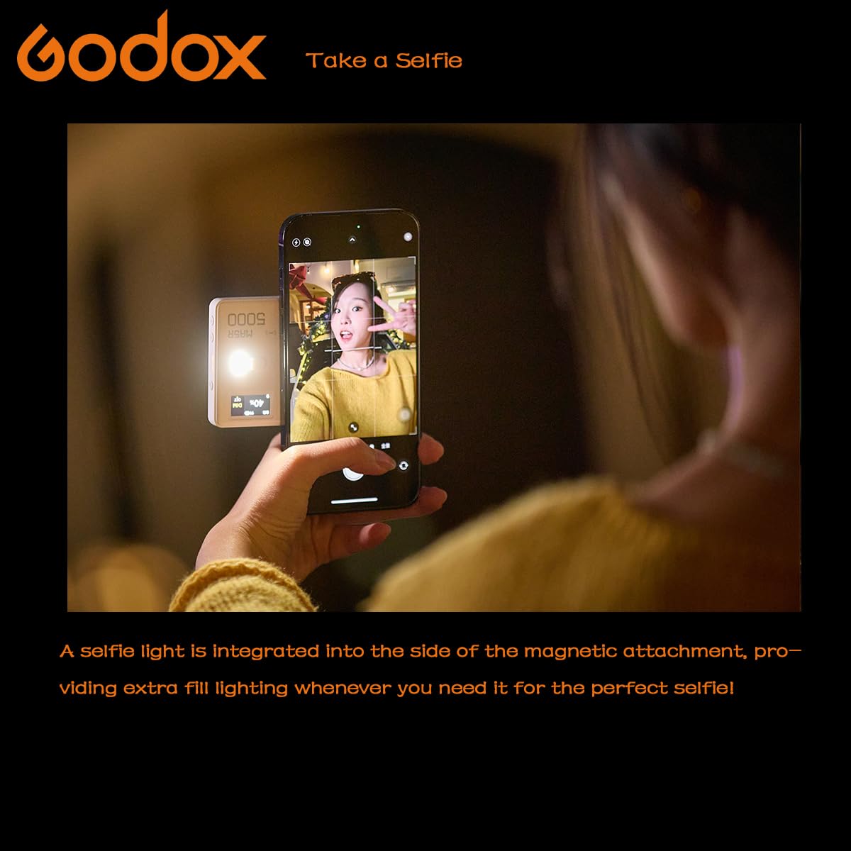 Godox MA5R Lampe Vidéo LED RGB 2-en-1 avec Recharge Magnétique, CCT 1800K-10000K, 14 Effets Lumineux, Lumière de Remplissage Selfie en Couleur Complète, Compatible avec le Contrôle NFC via APP (Blanc)