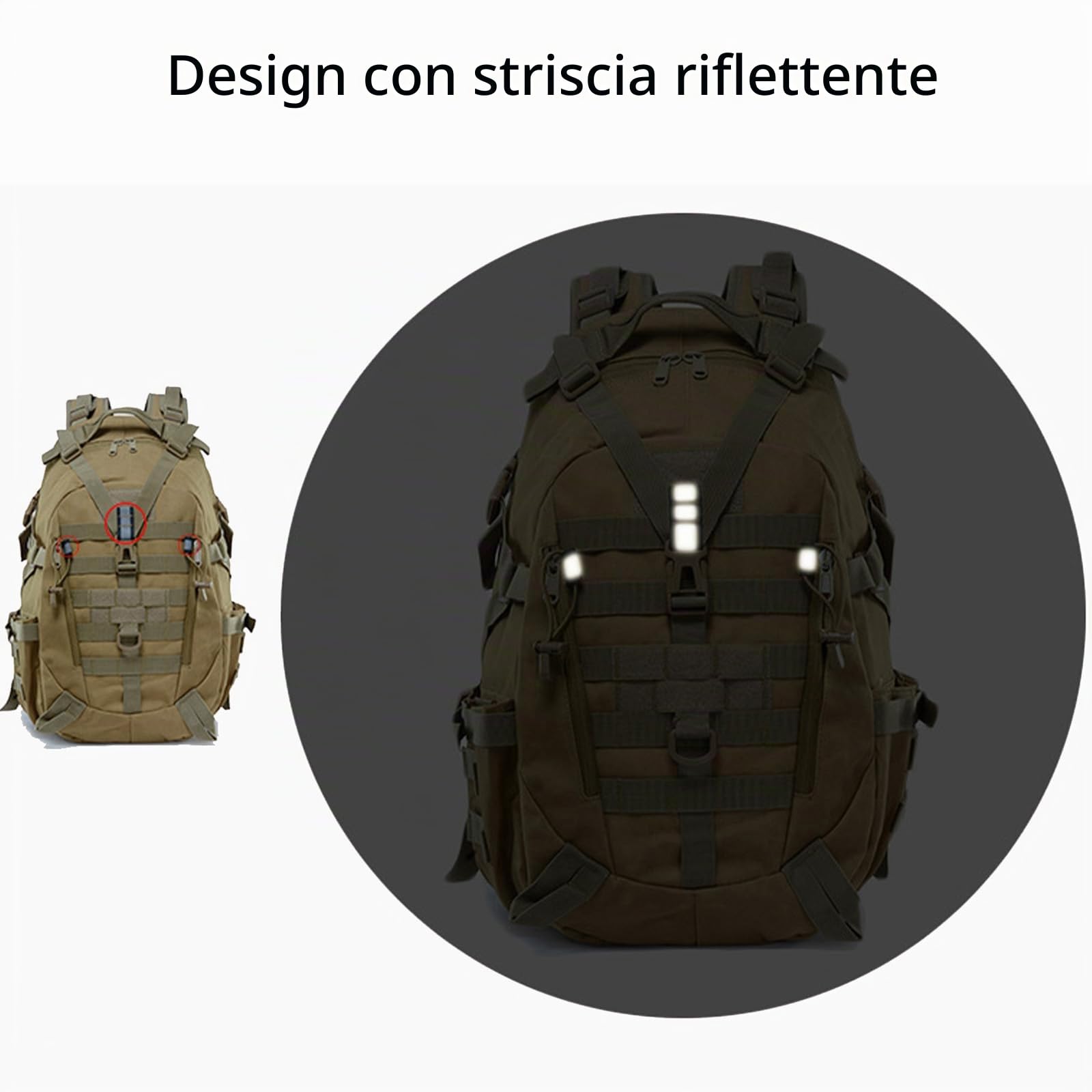Zaino Tattico Militare 35 Litri Zaino Uomo da Trekking Impermeabile Molle Backpack con Striscia Riflettente per Viaggio, Campeggio, Pesca (Nero)