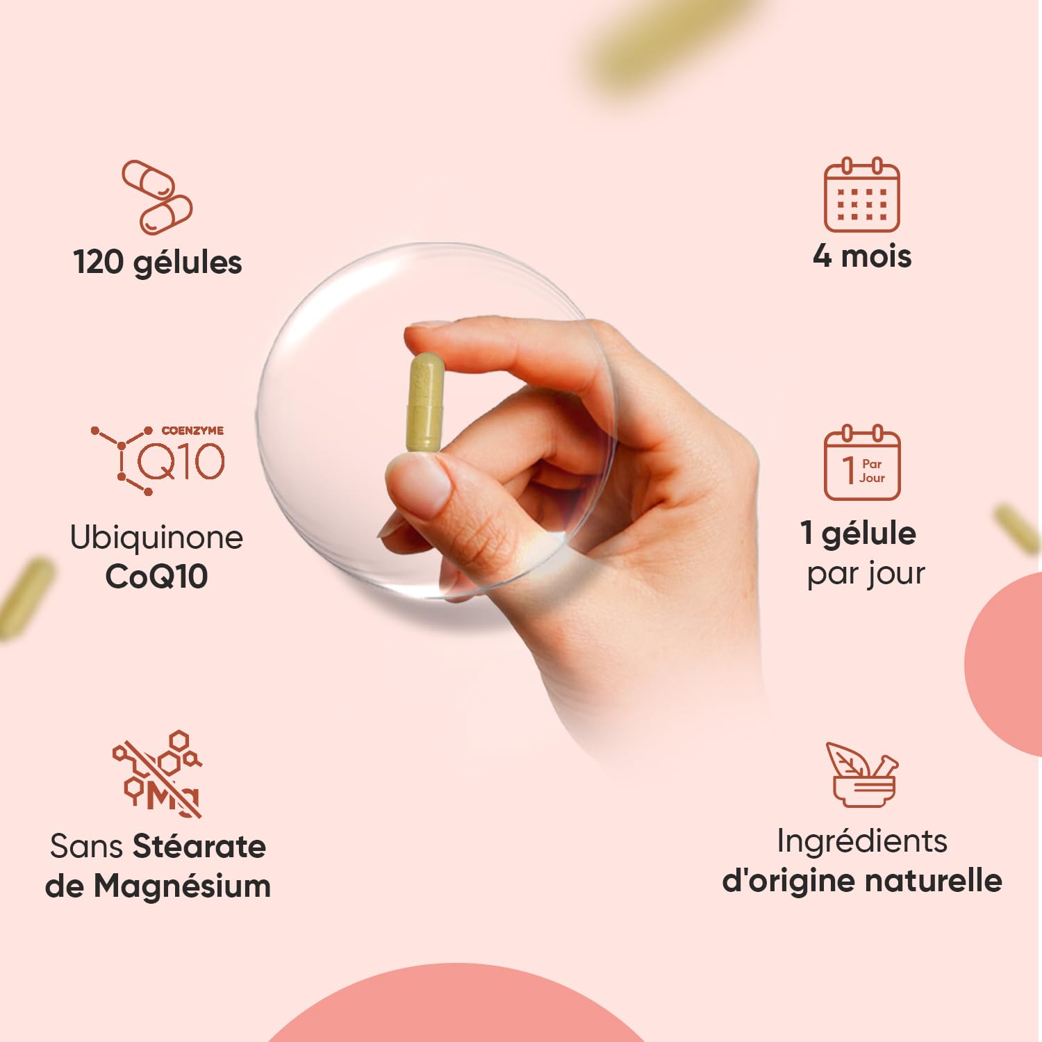 Coenzyme Q10 200mg, 120 Gélules Vegan, Ubiquinone CoQ10 Précurseur de l'Ubiquinol Q10 Coenzyme sans Gluten et sans Stéarate de Magnésium, pour 4 Mois d'Approvisionnement
