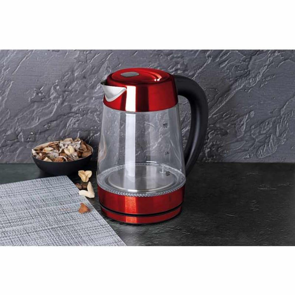 Bollitore Elettrico Berlinger Haus In Vetro E Acciaio, 1,7L, Regolazione Temperatura 60-100°C Con Luci LED, Borgogna