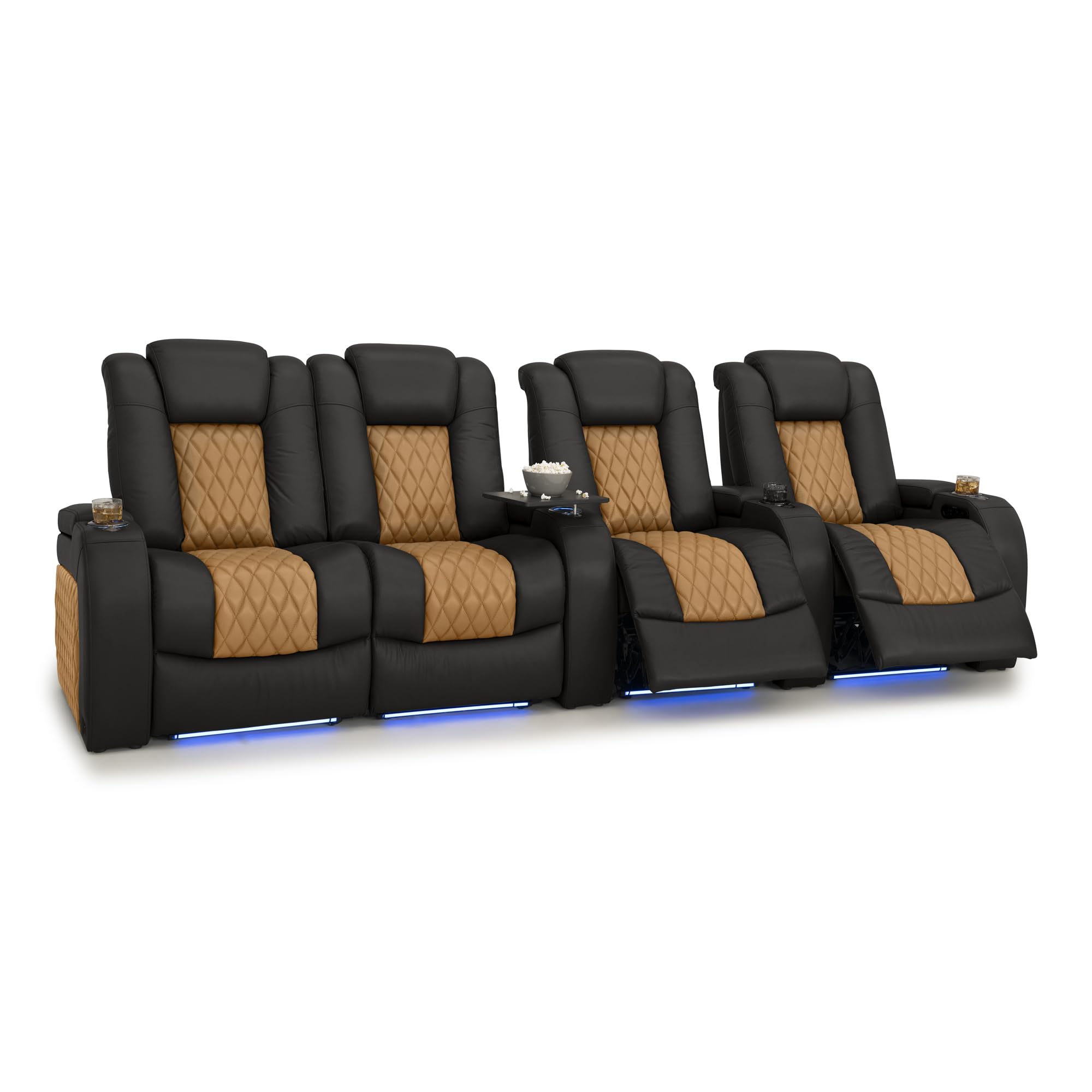 Seatcraft Diamante Home Theater Seating Black/Tan Oak Row 4 Left Loveseat