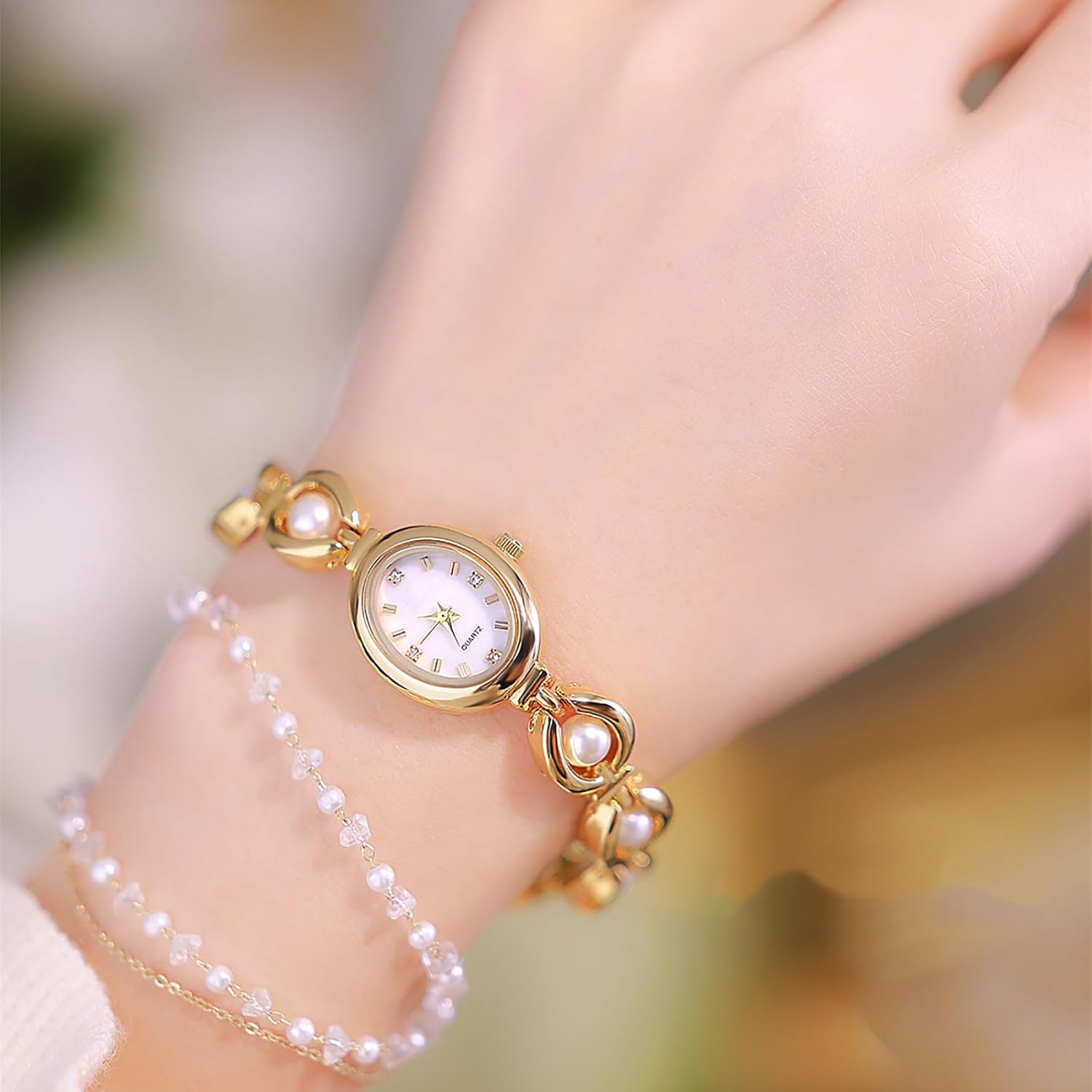 BESTKANG Elegant Women's Gold Vintage Bracelet Watch - Oval Dial Quartz Dress Watch - Waterproof Fashion Wristwatch for Women - Image 2