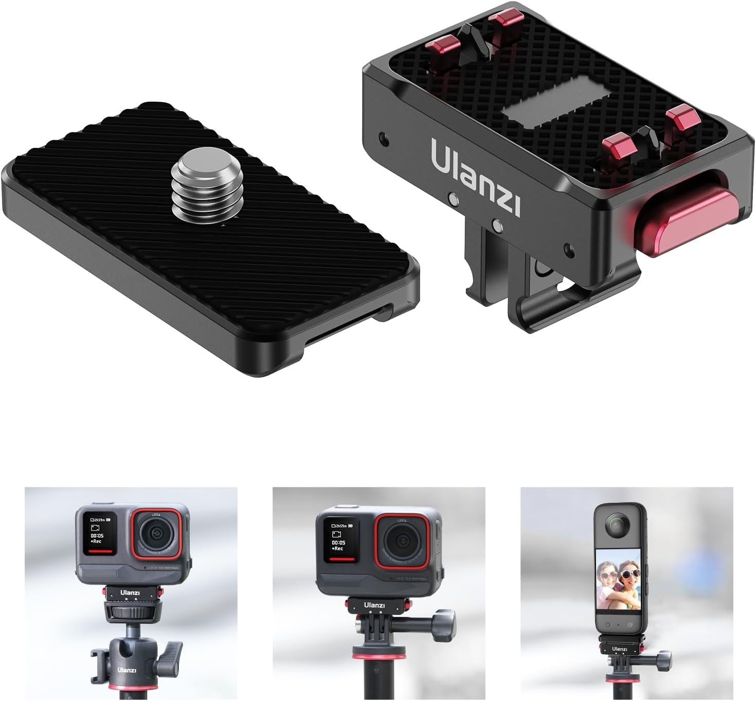 Ulanzi Quick Release Mount for Insta 360, Snap-On Magnetic 2 Prong and 1/4 Thread Mount for Insta360 ACE/ACE PRO/X5/X4/X3