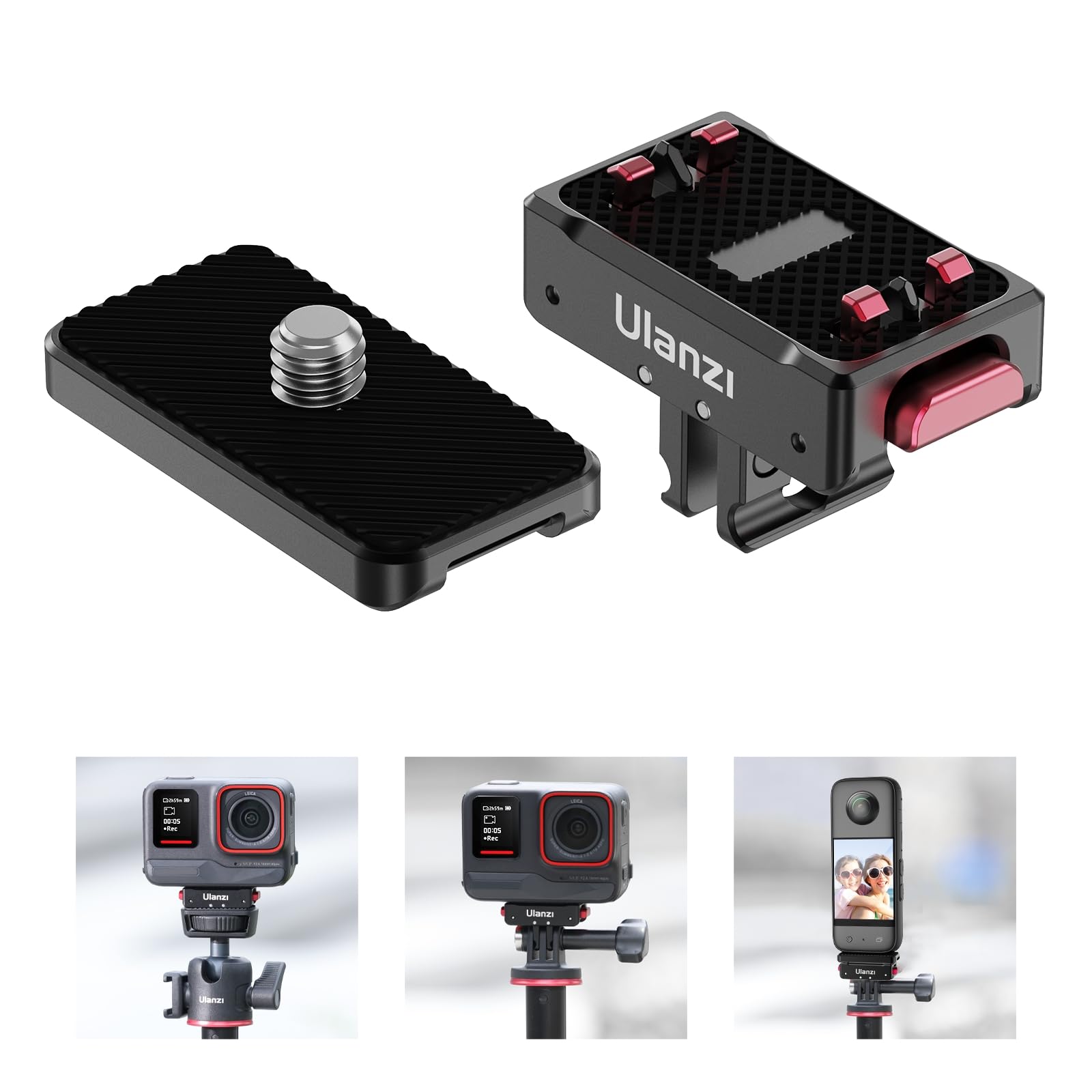 Ulanzi Quick Release Mount for Insta 360, Snap-On Magnetic 2 Prong and 1/4 Thread Mount for Insta360 ACE/ACE PRO/X5/X4/X3