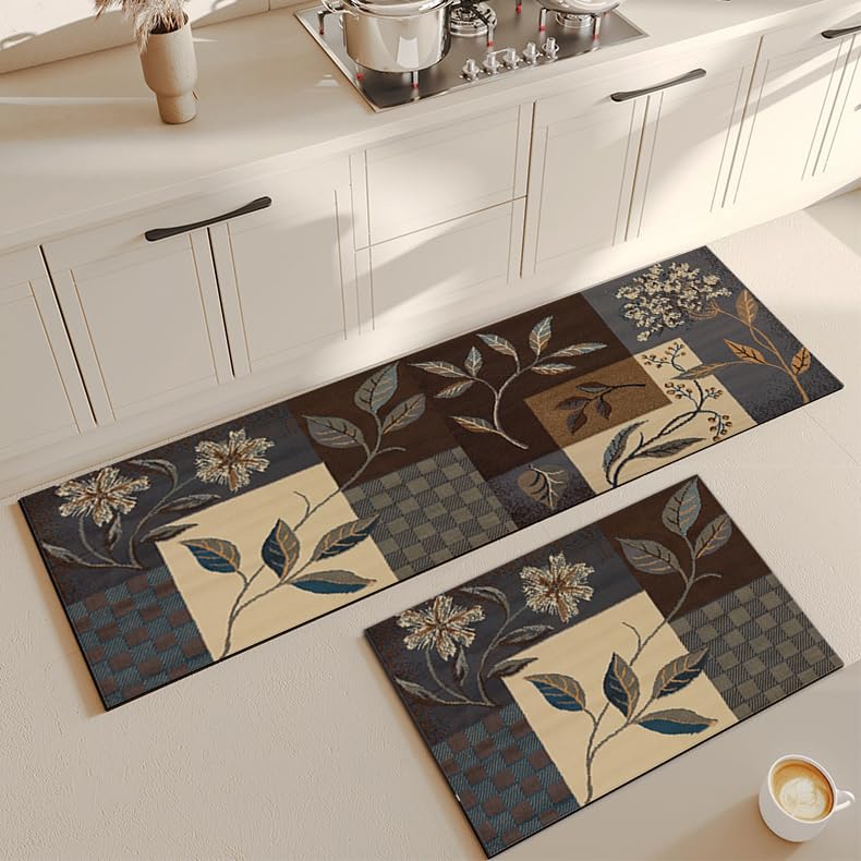 Image of Roslen Non Slip Kitchen Mats for Floor Set of 2, Anti Fatigue Memory Foam Standing Mats for Cooking & Sink, Soft Waterproof Cushioned Rugs, Absorbent Rugs for Kitchen, Office, Sink, Balcony