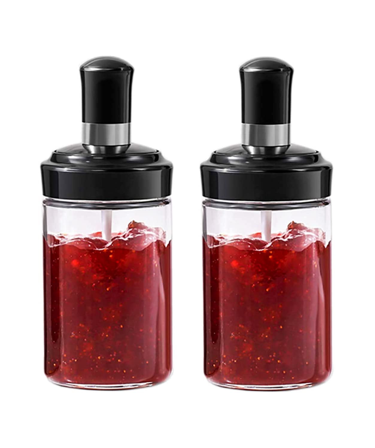 Exotic Mall Kitchen High Borosilicate Glass Food and Pickle Storage Spice Jar With Spoon Storage Spice Salt Sugar Storage Bottle Glass Container Jar 250ml (2x Spoon Jar) (SPOON, 2)