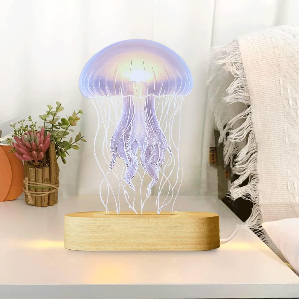 Nursery Jellyfish Lamp - Shatterproof LED Bedside Night Light with RGB Color Light Changing Modes, Soothing Nursery Decor for Baby & Kids Bedrooms (5.9in x 8.45in)