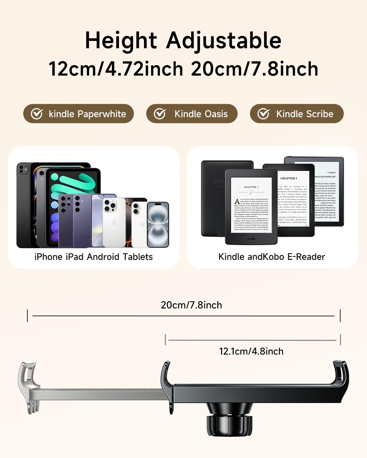 Support Kindle avec tourne-page à distance, support de lecture pour lit, bureau avec clic, pour Kindle Paperwhite, Oasis, iPad, iPhone et plus encore, tourne-page noir