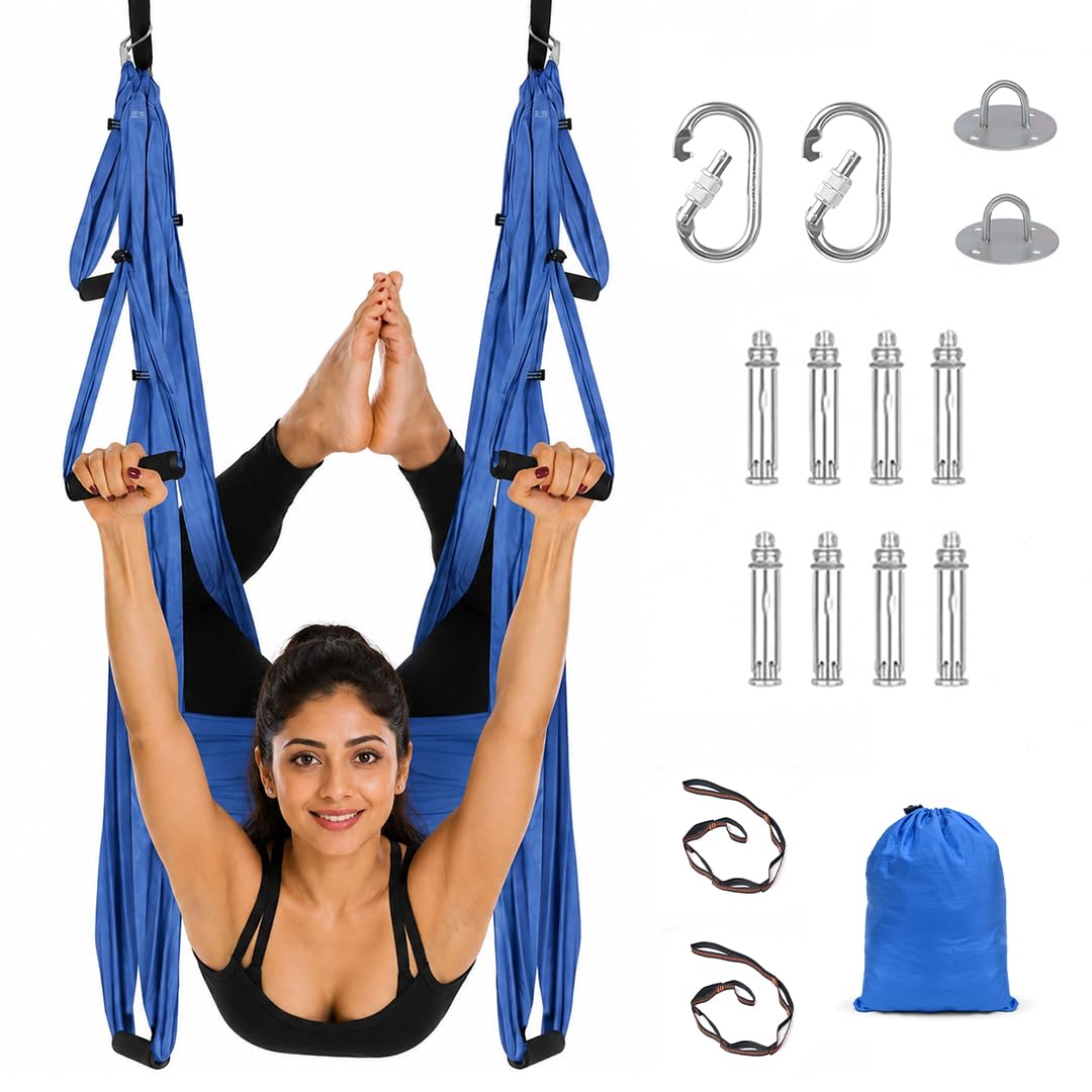 WISELIFE Yoga Hammock | Bungee Yoga Swing Ultra Strong Antigravity Yoga Flying Sling Inversion Swing Tools, Extension Straps and Elastic Band for Air Yoga Inversion Fitness (Navy-Blue)-image-30