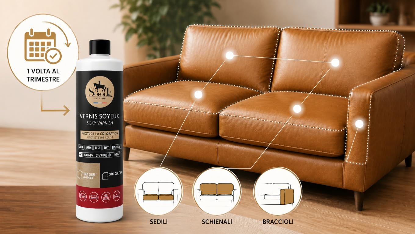 Vernice setosa per pelle. Protegge la colorazione e lo strato superficiale della pelle ed evita la screpolatura prematura (200 ml - raso)).