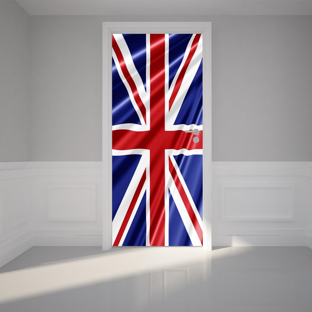 RoyalWallSkins Door Mural Wall Sticker Union Jack Flag - Bubble Free Version, Semi-Glossy, Self Adhesive Peel & Stick Door Wrap (36 x 80)