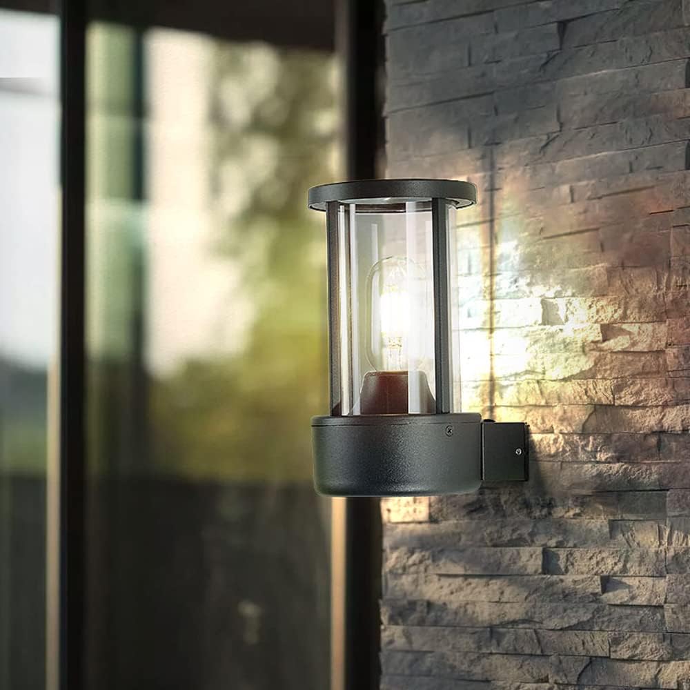 SXSCARKX Porch Light Cylindrical Simple Glass Lampshade Wall Sconce Outdoor Waterproof And Rainproof Lamp Anti-Rust Aluminum Body Front Door Garage Villa Lighting