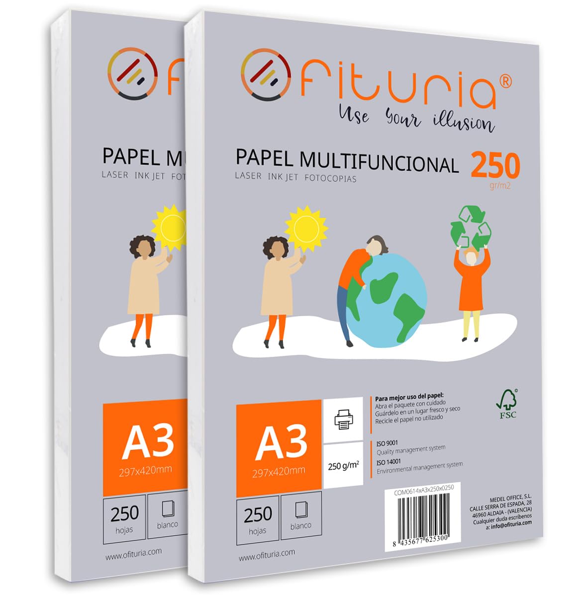 A3 250 g Paper Pack with 500 White Sheets, Multifunctional Paper for School Use and Work Environments - Ideal for Laser, Inkjet or Copiers - Ofituria