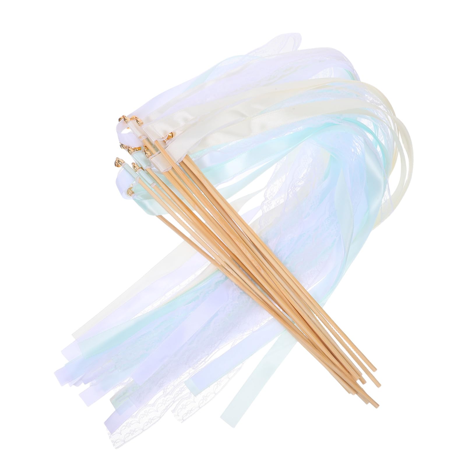 Varitas de Cinta para Fiesta con Cascabeles, 20 Piezas | Poliéster y Madera, para Bodas y Celebraciones Temáticas, Estilo Hada con Acabado de Colores